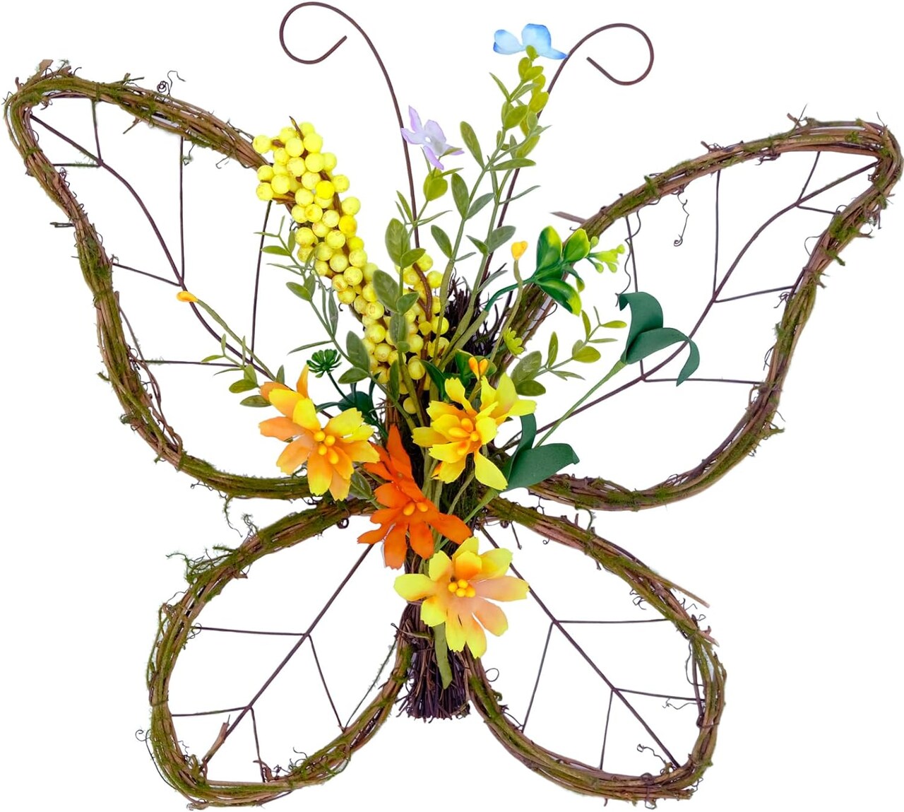 Butterfly Shaped Wreath with Pastel Berries and Floral Spring Artificial Wreaths for Front Door Decor